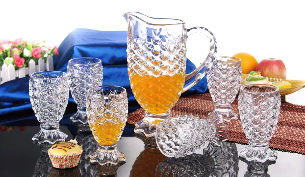 New Designs 7PCS Glassware Pitcher with Glass Cup Set of Different Decal for Kitchenware