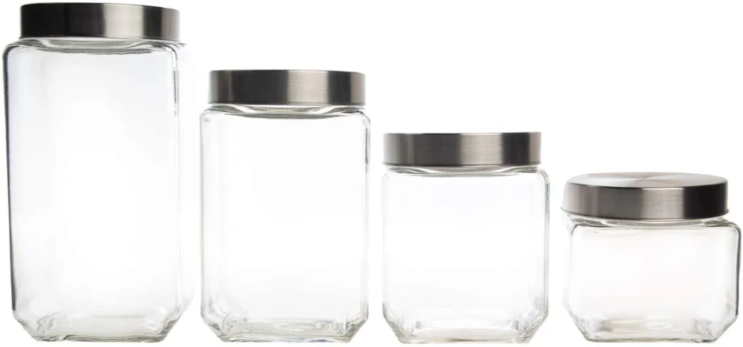 Wholesale 26oz/36oz/50oz/70oz Sets Glass Square Storage Caniser Container Jar with Metal Lid for Coffee Suger Nuts Noodles Daily Use