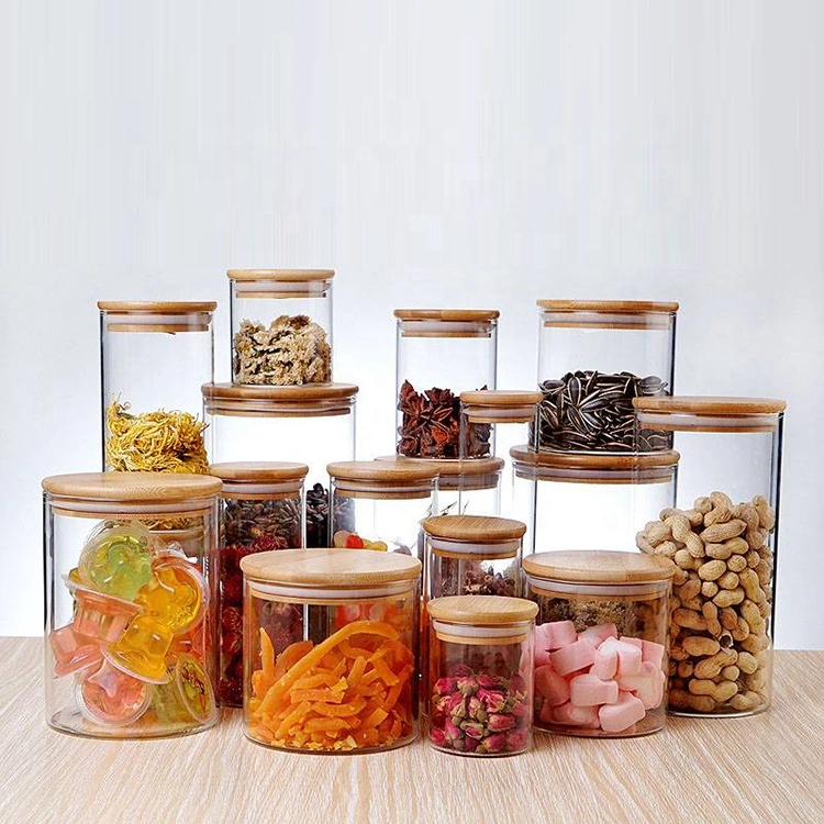 Heat Resistant Storage Square Glass Jar with Airtight Bamboo Lid