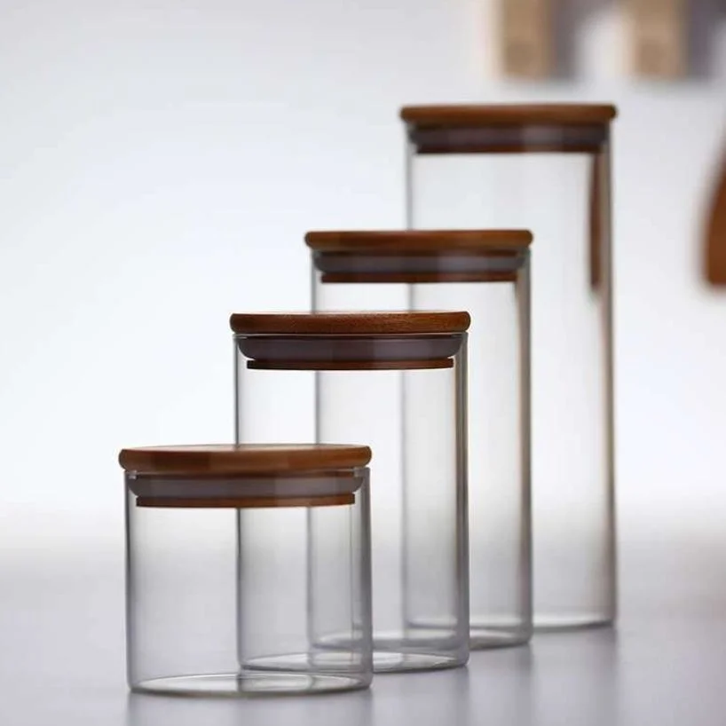 Glass Storage Jars Square Glass Spice Jars with Bamboo Lids