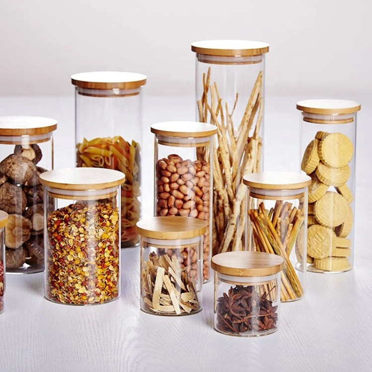 Glass Storage Jars Square Glass Spice Jars with Bamboo Lids