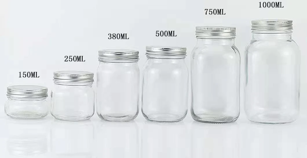 300ml 380ml 480ml 500ml 1000ml Square Round Glass Mason Jar with Screw Cap for Food Storage
