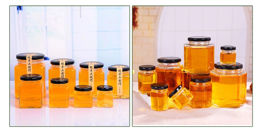 50ml/100ml/180ml/280ml/380ml/500ml/700ml/1000ml Hexagon,Square,Round Honey,Jam,Mason,Pickles,Kitchen Food Storage Glass Jar with Bamboo,Wooden Lid and Screw Cap