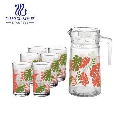 New Designs 7PCS Glassware Pitcher with Glass Cup Set of Different Decal for Kitchenware