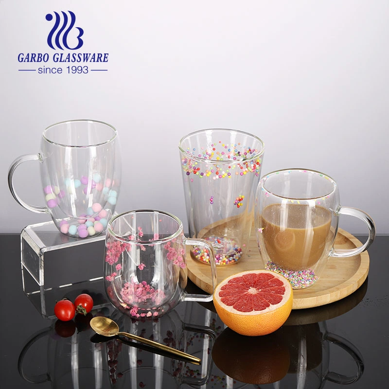 High Borosilicate Glass Mug Inner with Custom Decoration Double Wall Glass Cup