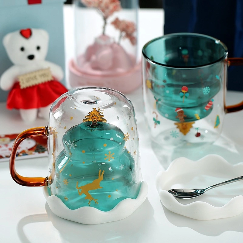 Handmade Christmas Gift Coffee Cup Glass Borosilicate Double Wall Glass Drinking Mug