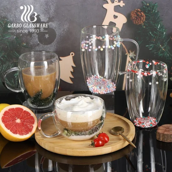 High Borosilicate Glass Mug Inner with Custom Decoration Double Wall Glass Cup